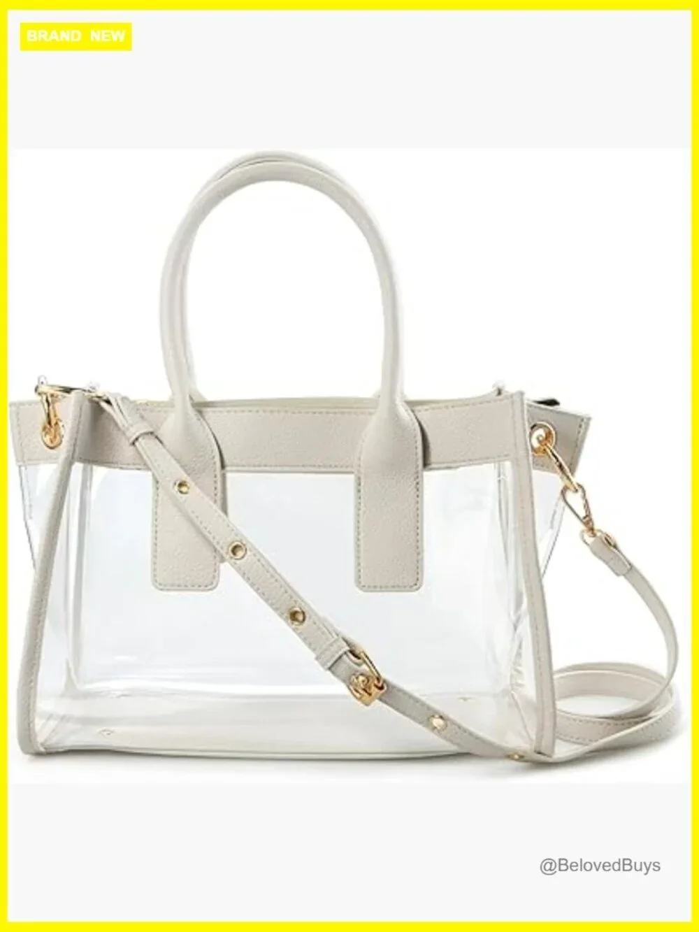 Clear PVC Satchel Handbag with Vegan Leather Trim Stadium Approved Shoulder Bag